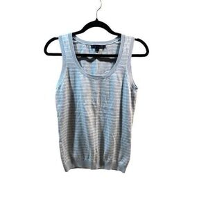 Boden Women's Knit Sweater Vest Size 10 Heathered Blue/White Sleeveless